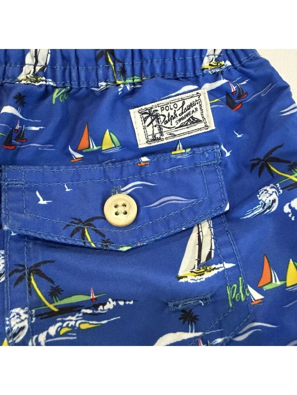 Polo Ralph Lauren Boys 3T Blue Sailboat Swim Trunks Nautical Mesh Lined